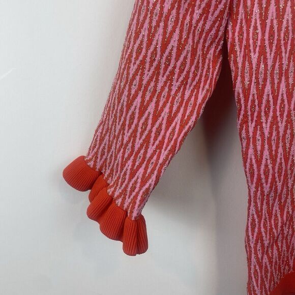 NWOT Revolve Saylor Pink Gold Red  Metal Fibre Polyamide Ruffle Sweater Top Sz M - Picture 4 of 8